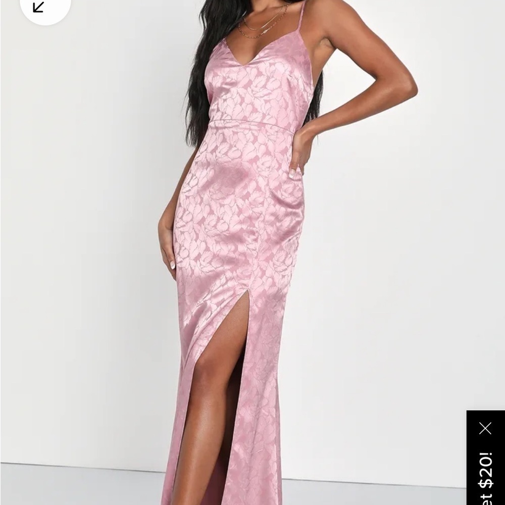 NWT Lulus Chic Personality Mauve Pink Satin Jacquard Mermaid Maxi Dress Size XL
